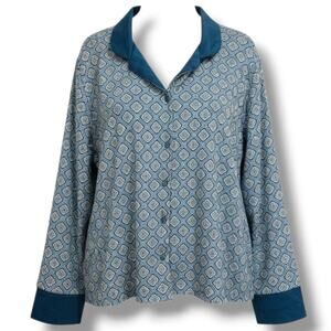 Flora by Flora Nikrooz Women’s Blue Geometric Long Sleeve Pajama Top Size Large